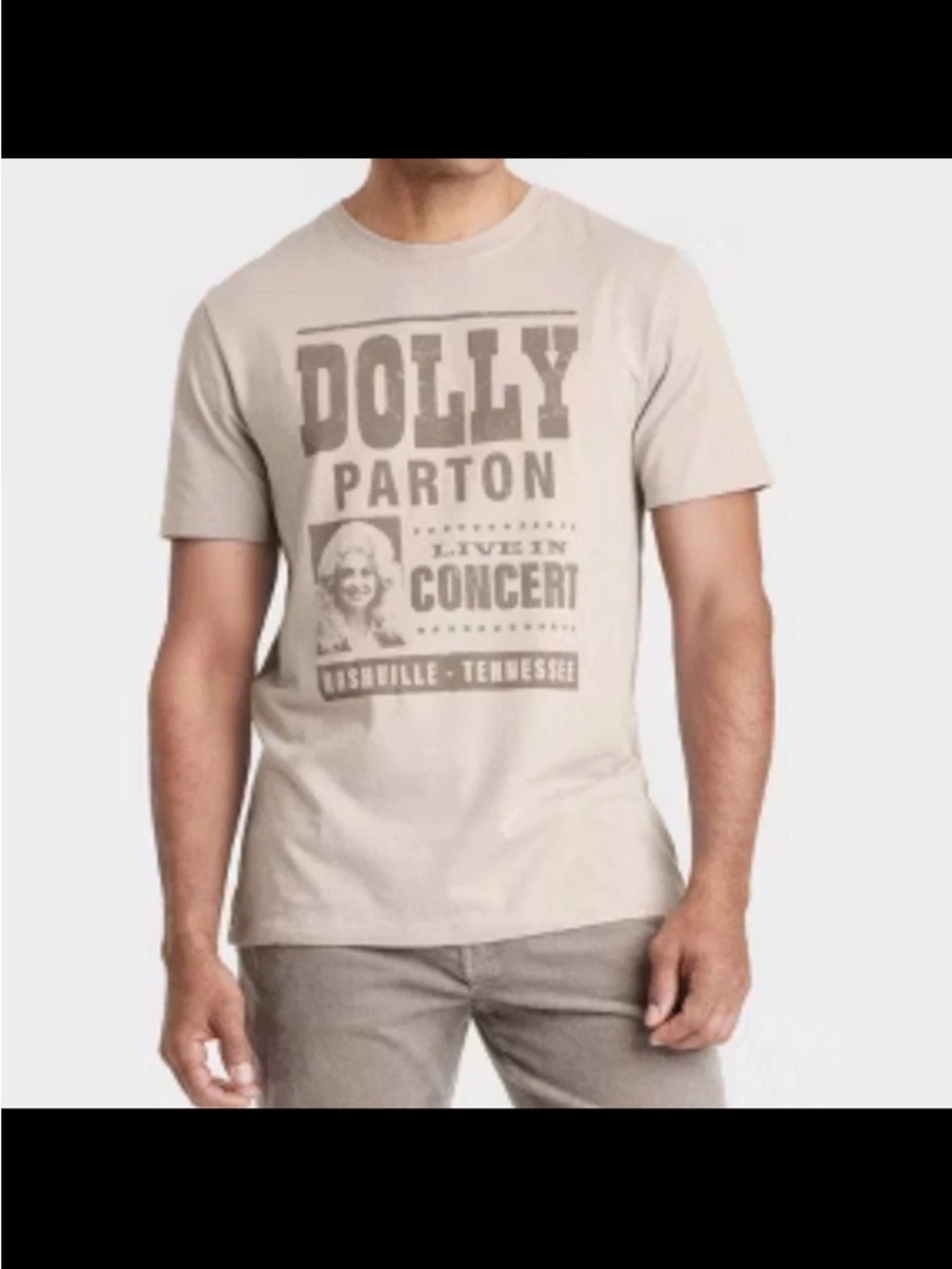 NEW Goodfellow & Co Beige Dolly Parton Concert Graphic Short Sleeve Tee